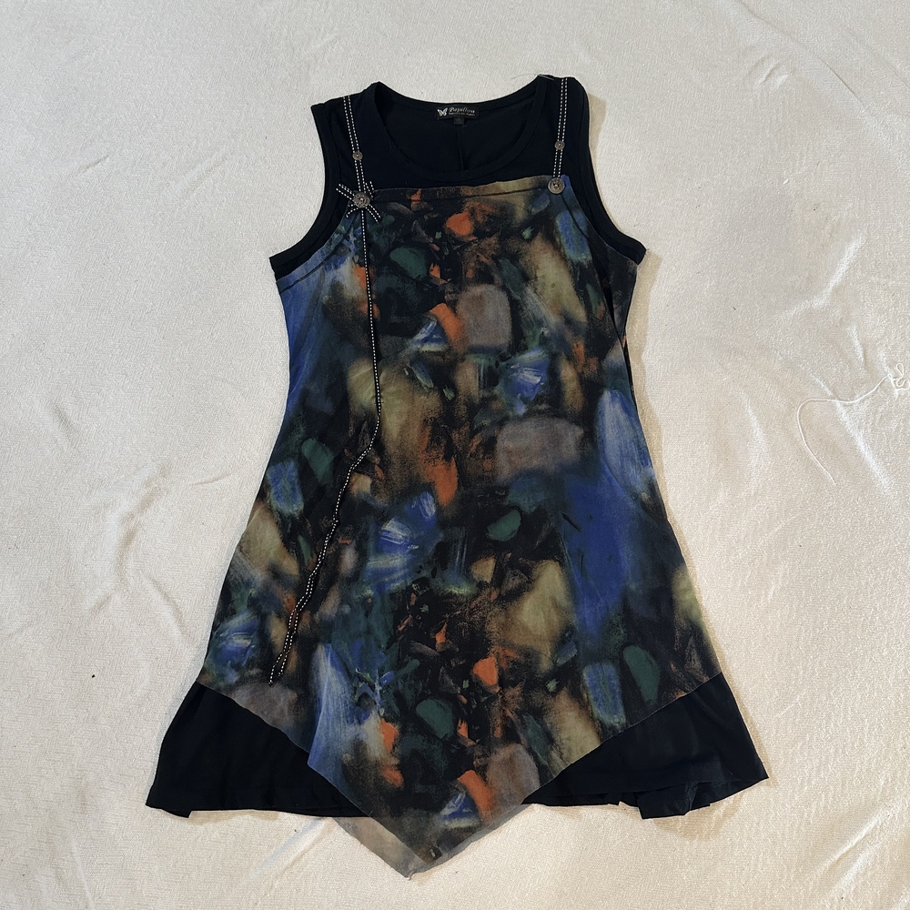 Papillon Blanc Asymmetrical Dress in Blue and Green